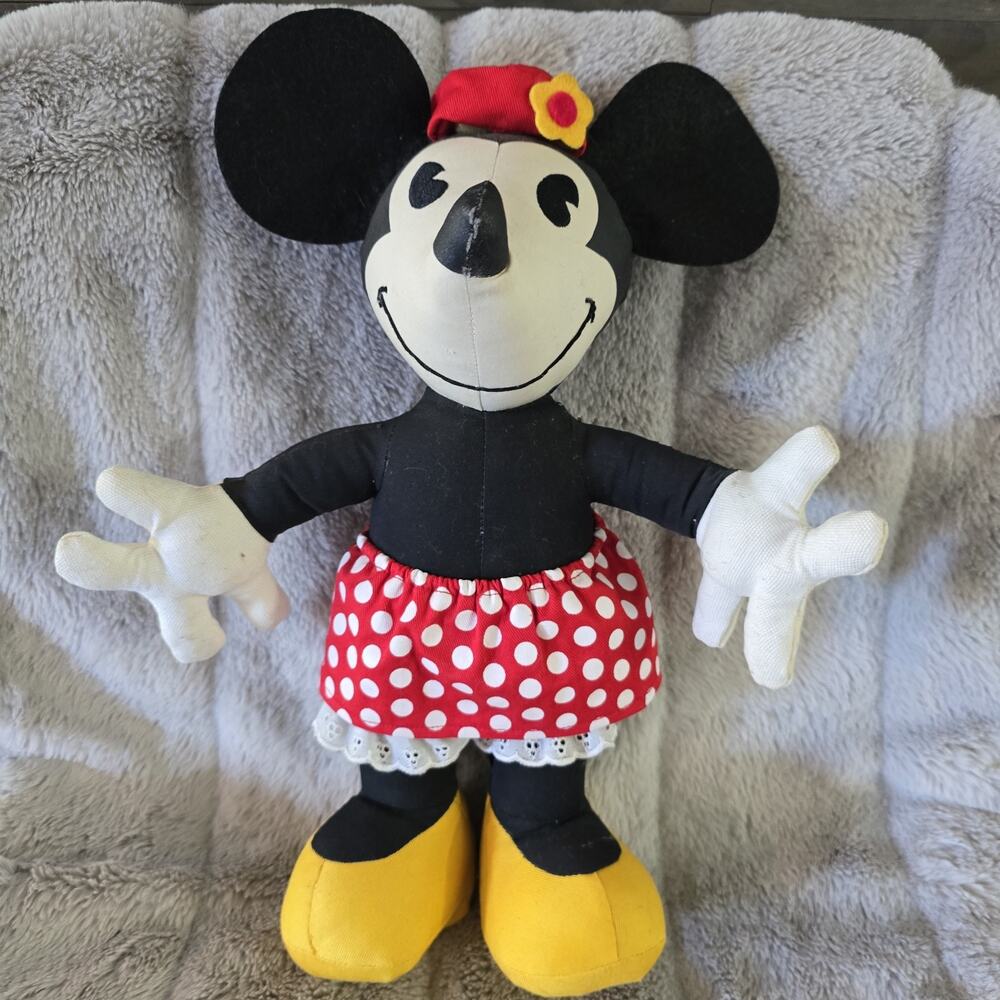 Vintage L.L. Knickerbocker Minnie Mouse Rag Doll 1930s Style Pie-Eye Plush 14.5"
